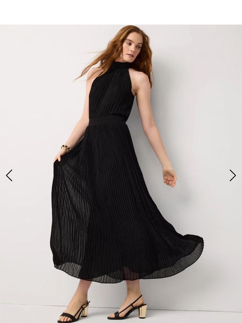 White House Black Market Black Pleated Halter-Neck Maxi Dress
